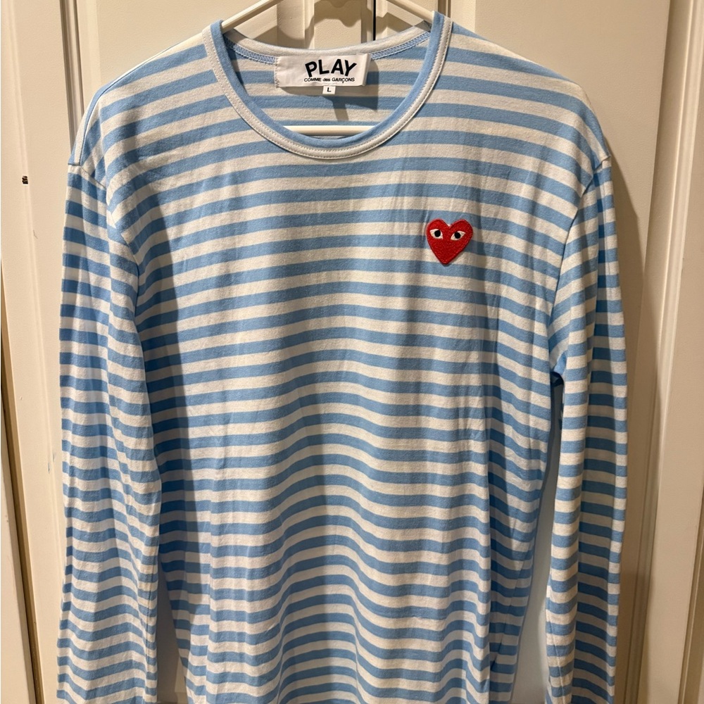 Comme des Garçons PLAY Blue and White Striped Tee
